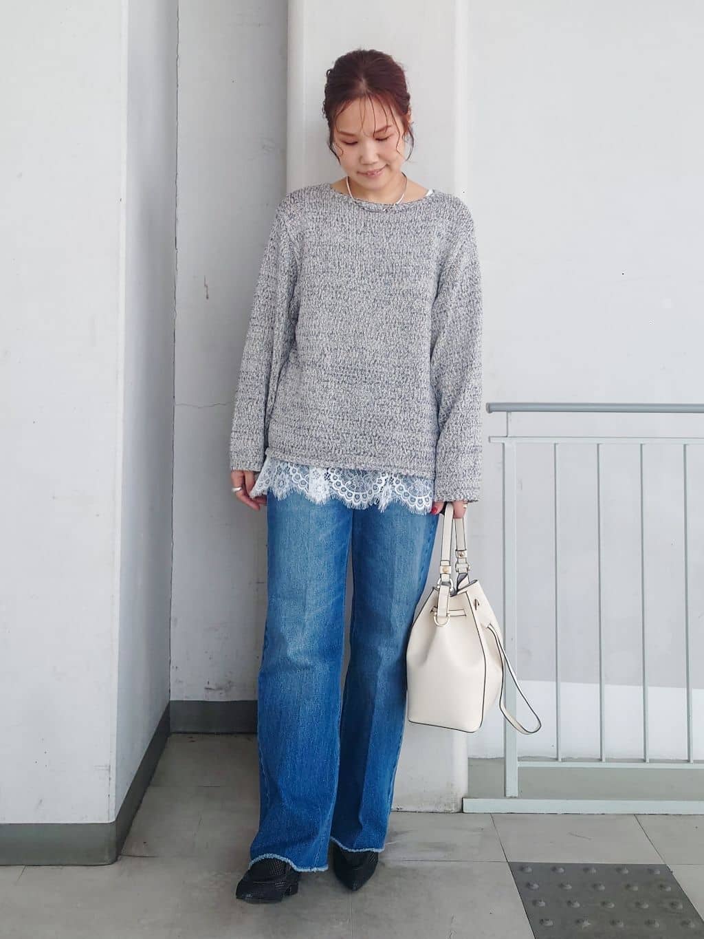 maruさんの「THE SHOP TK｜MIXカラーで軽やかに テープヤーンニット」を使ったコーディネート