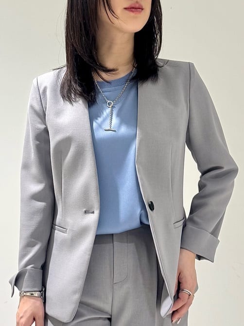 そんさんの「INDIVI｜【定番スーツ／UVケア／洗える】ウール調ノーカラージャケット」を使ったコーディネート