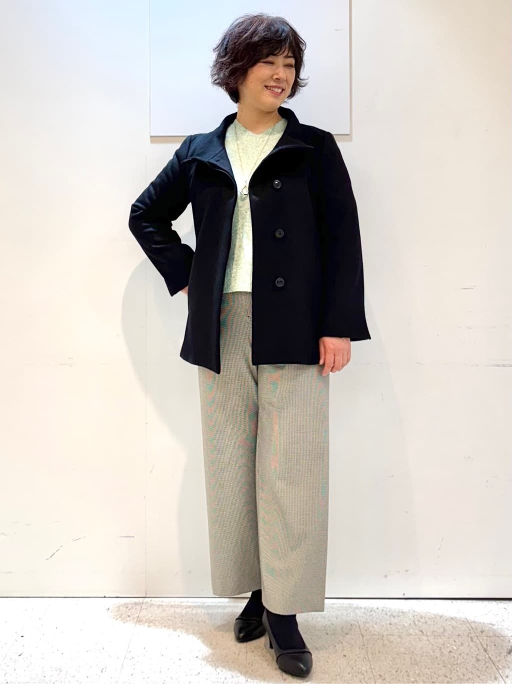 ヤスコさんの「Reflect｜【SS-4Lサイズ／衿が顔に当たらない◎】スタンドネックミドルコート」を使ったコーディネート
