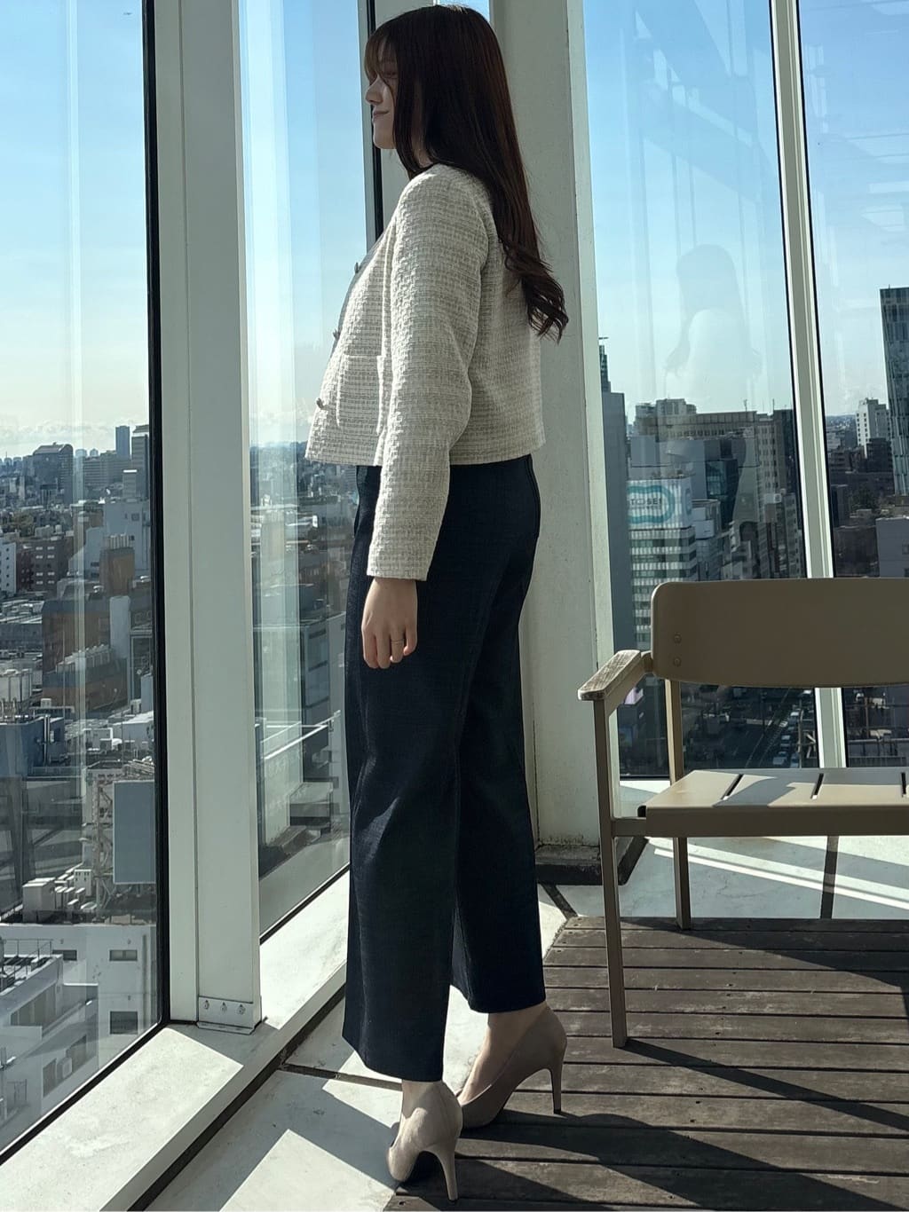 sayaさんの「COUP DE CHANCE｜【ON/OFF着回し】カラーツイードジャケット」を使ったコーディネート