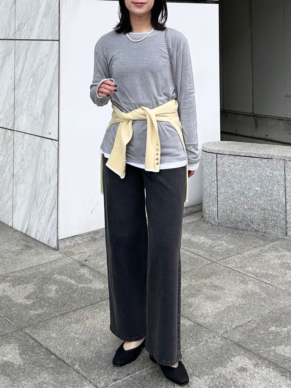 RINAさんの「OPAQUE.CLIP｜配色レイヤードロングスリーブTシャツ【洗える】」を使ったコーディネート