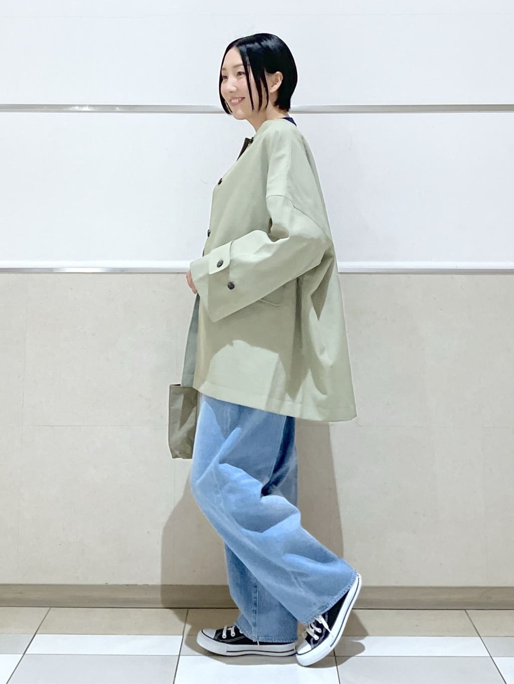 eriko さんの「Dessin｜【花粉ガード/撥水加工/洗える】クルーネックスプリングコート」を使ったコーディネート