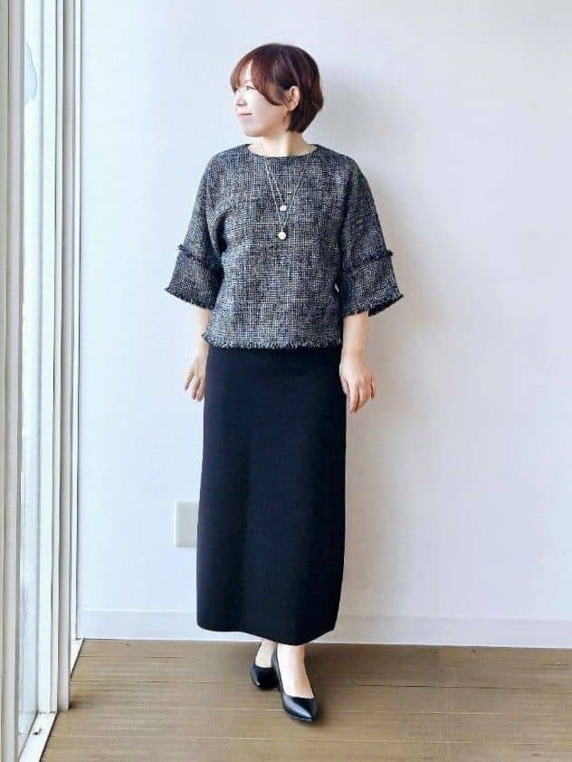 やじまさんの「UNTITLED｜◆【洗える】ツイードドルマンブラウス」を使ったコーディネート