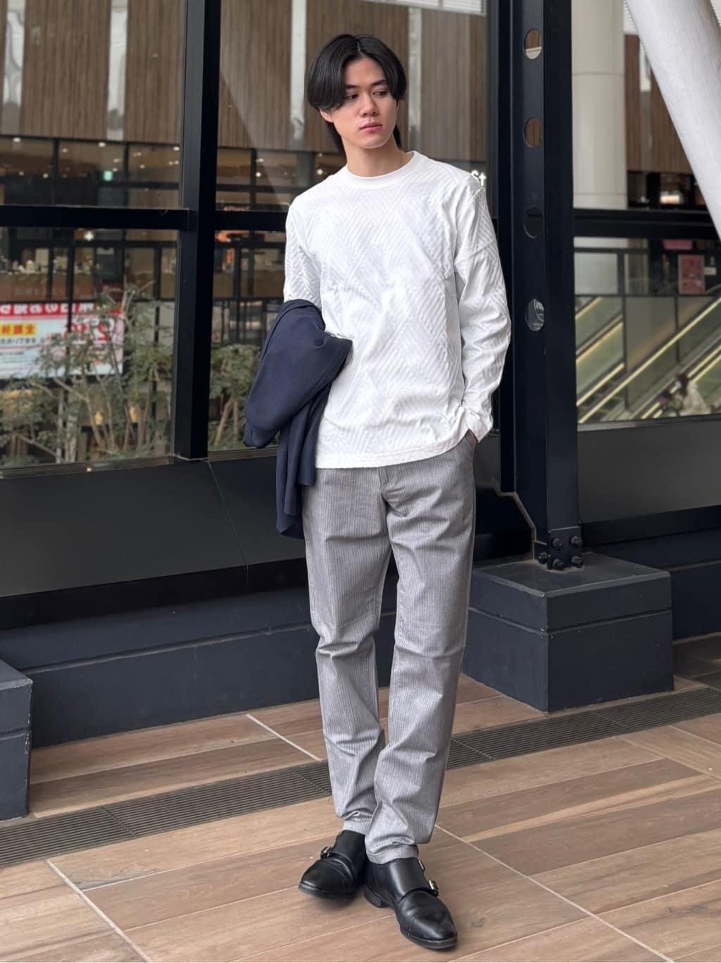 うらしーさんの「THE SHOP TK｜【セットアップ可/防シワ/洗濯機OK】AVANT WOOLYグレンチェックジャケット」を使ったコーディネート