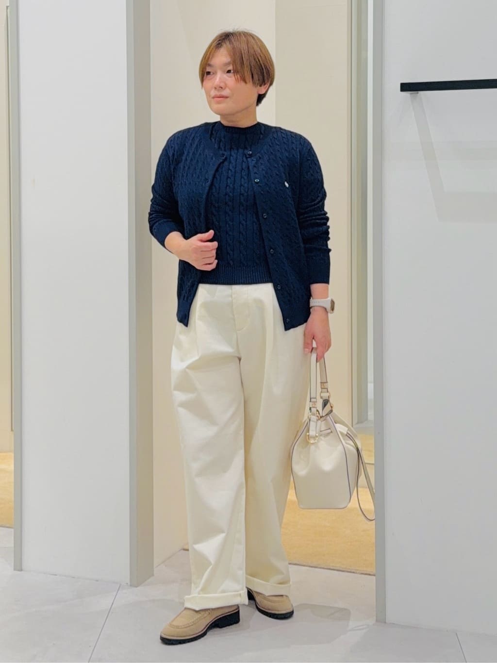 タナさんの「THE SHOP TK｜【POLO BCS 別注】ケーブルカーディガン」を使ったコーディネート