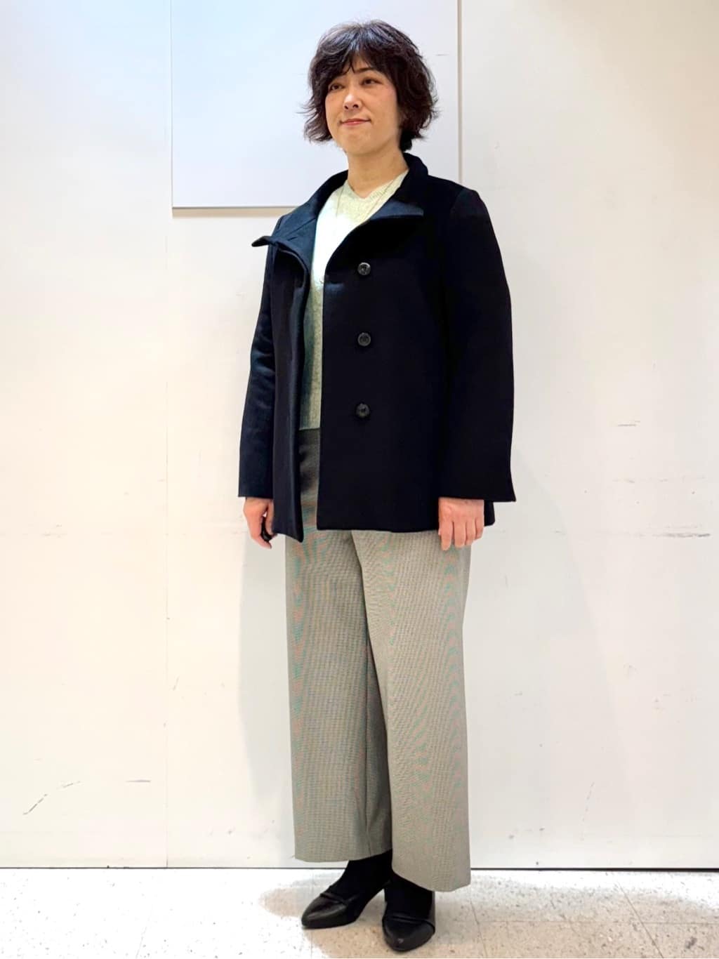 ヤスコさんの「Reflect｜【SS-4Lサイズ／衿が顔に当たらない◎】スタンドネックミドルコート」を使ったコーディネート