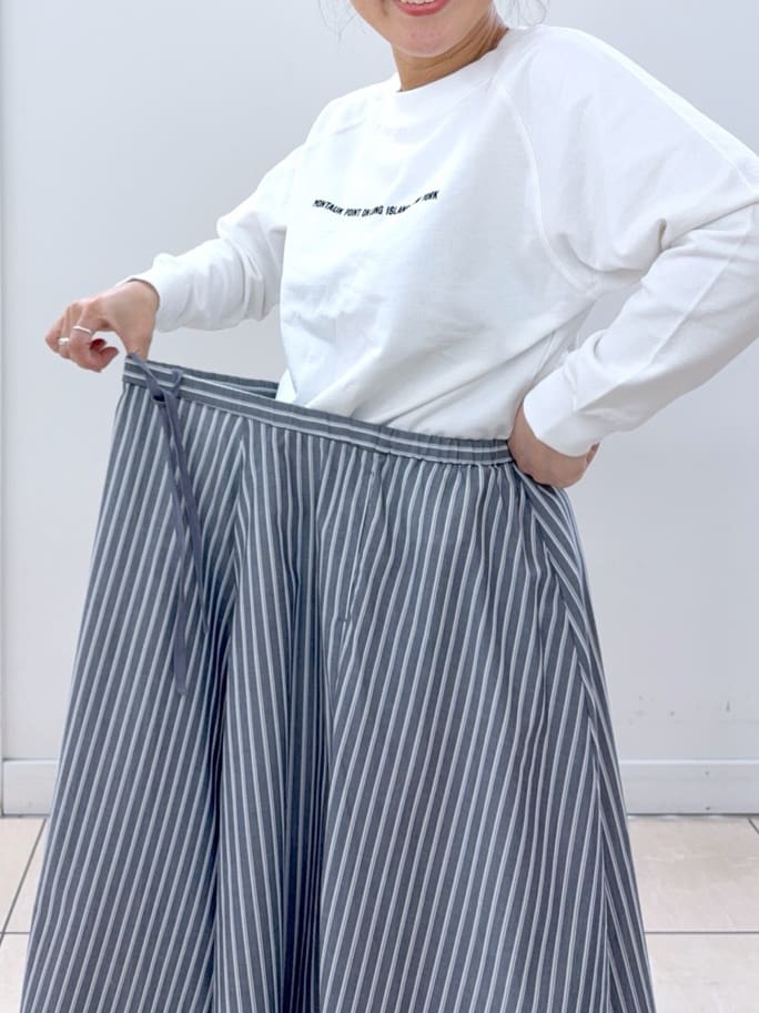 Osawaさんの「Dessin｜【セットアップ可/洗える】先染めストライプフレアスカート」を使ったコーディネート