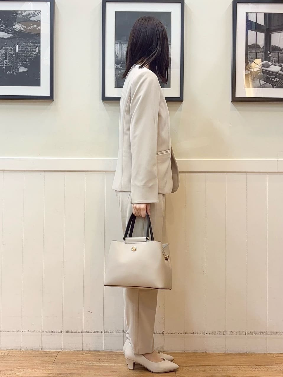 えぬさんの「SHOO･LA･RUE｜【洗濯機可/セットアップ可/S-3L】きちんと楽に。カットジョーゼット テーパードパンツ」を使ったコーディネート