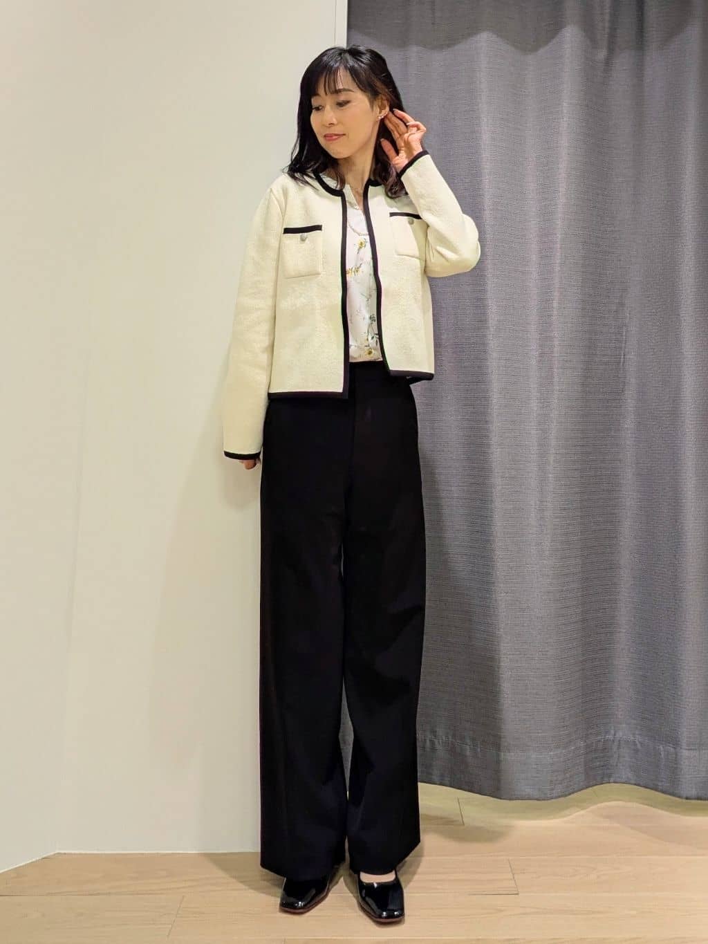 miiさんの「INDIVI｜【軽量】ブークレジャケット ニットカーディガン」を使ったコーディネート