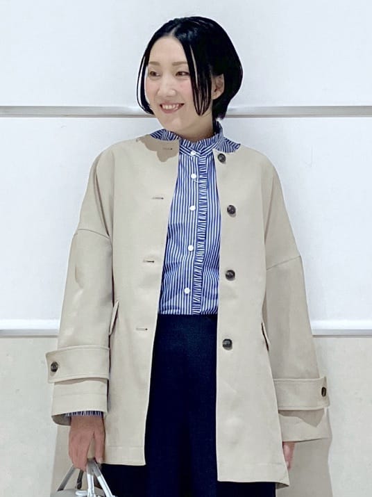 eriko さんの「Dessin｜【花粉ガード/撥水加工/洗える】クルーネックスプリングコート」を使ったコーディネート