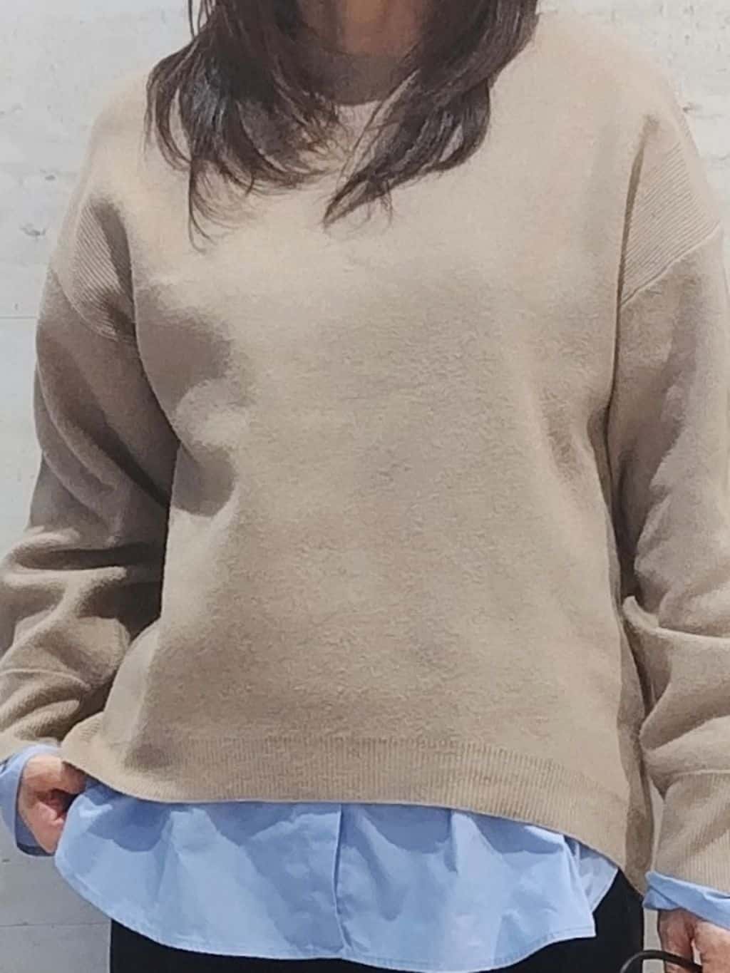 よしみさんの「OPAQUE.CLIP｜サイド編地切替ニットトップス／セットアップ対応【洗濯機OK】」を使ったコーディネート
