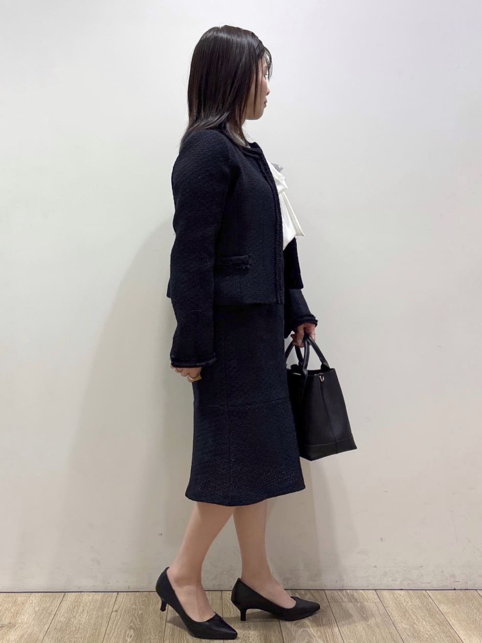 mameさんの「index｜《通勤／セットアップ対応》ノーカラーツイードジャケット【洗濯機OK】」を使ったコーディネート