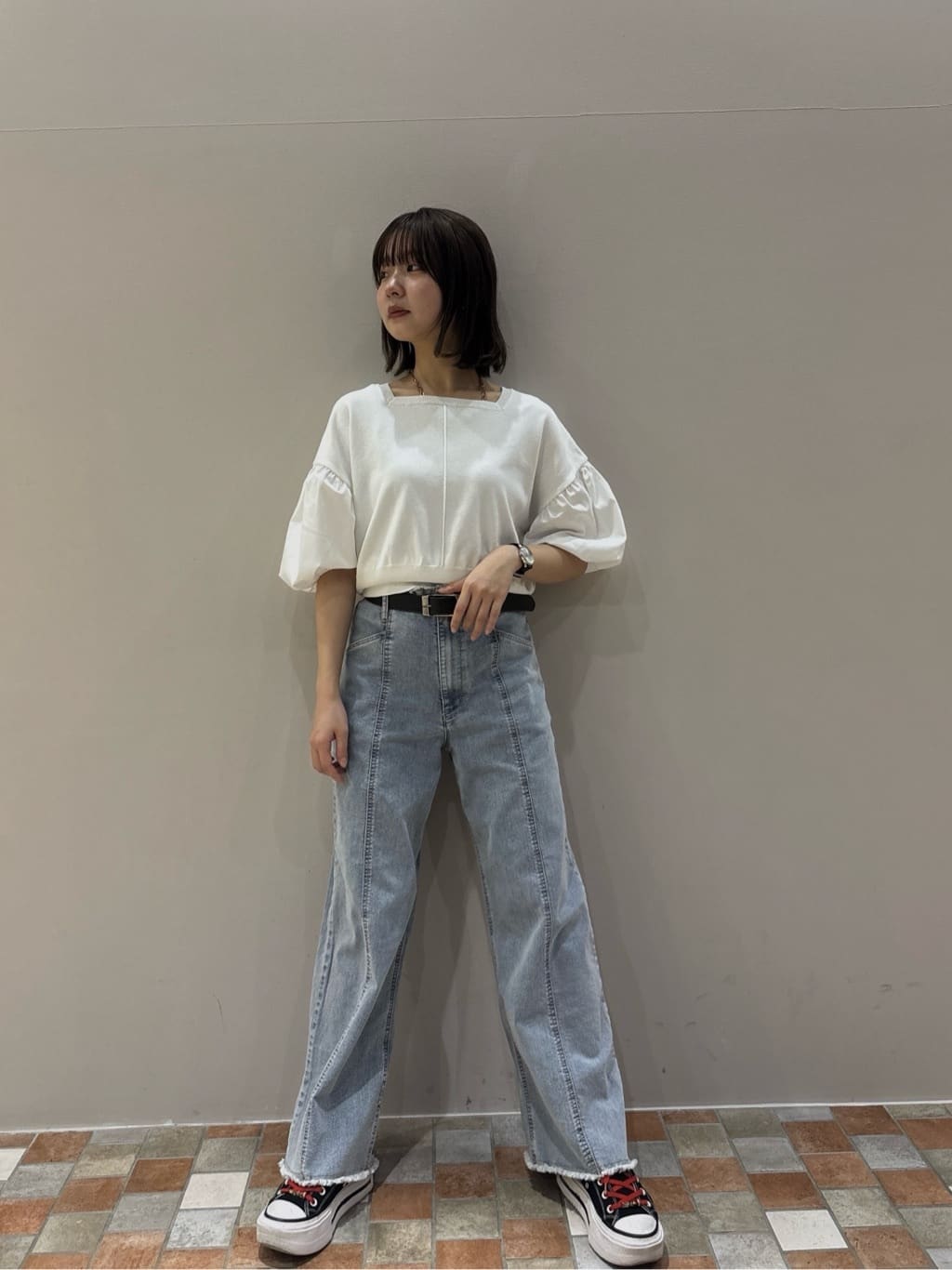 みゆさんの「INDIVI｜ドッキングパフスリーブニット」を使ったコーディネート
