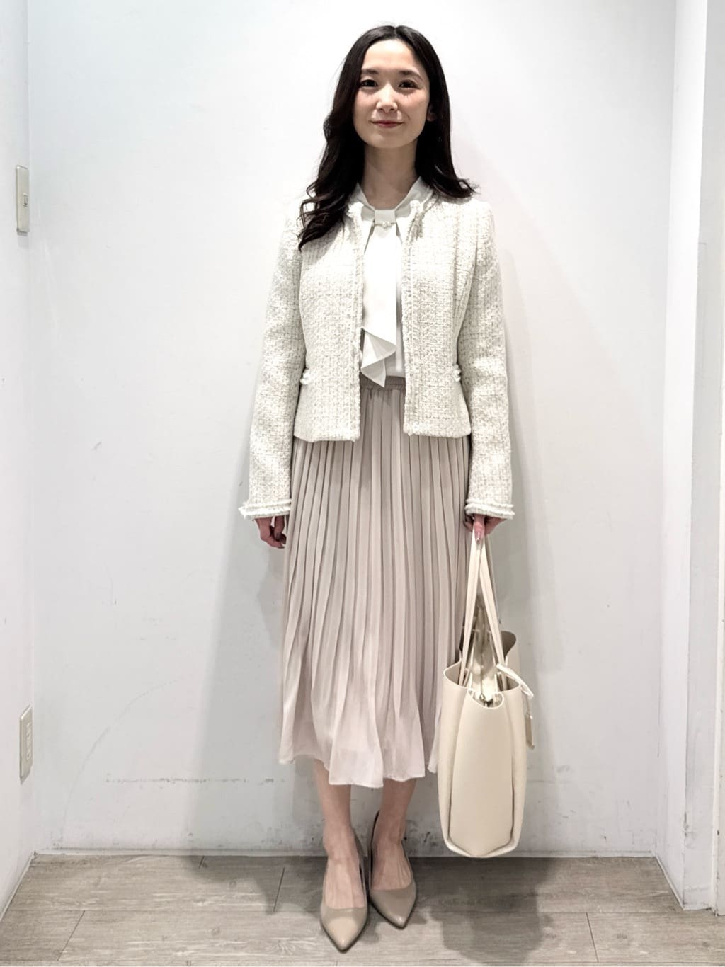 yuicciさんの「OPAQUE.CLIP｜《通勤／セットアップ対応》ノーカラーツイードジャケット【洗濯機OK】」を使ったコーディネート