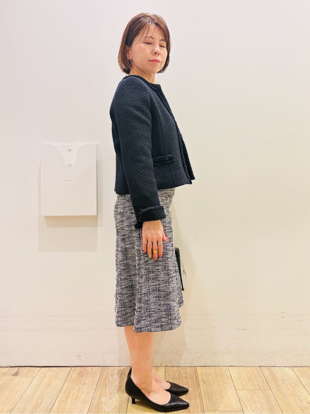 YUKOさんの「index｜《通勤／セットアップ対応》ノーカラーツイードジャケット【洗濯機OK】」を使ったコーディネート