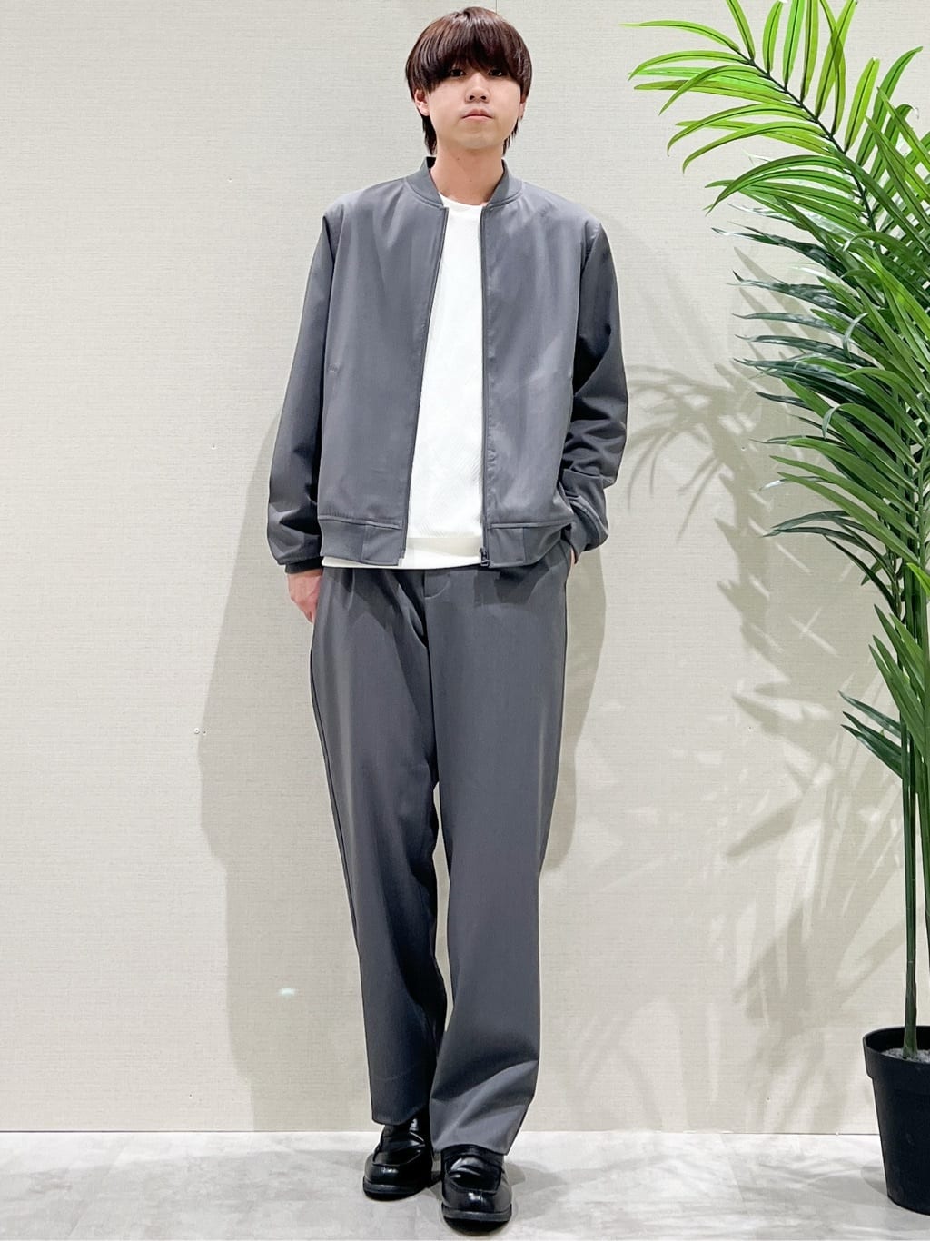 SHI-MAさんの「THE SHOP TK｜FLEX LINE ストレッチリブブルゾン　ストレッチ/防シワ/マシンウォッシャブル/セットアップ可」を使ったコーディネート