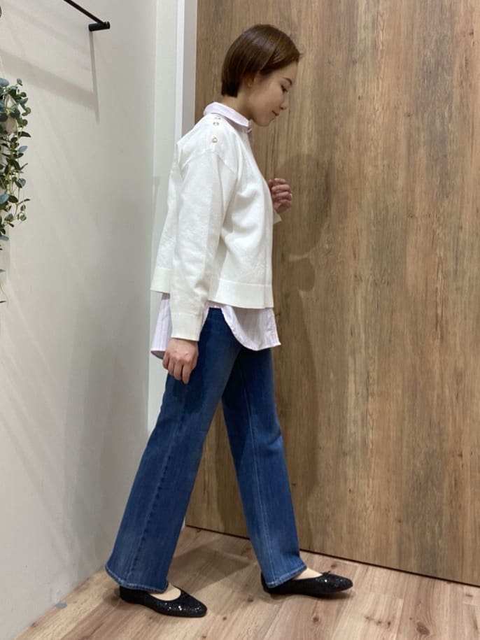 まなしぃさんの「grove｜【おうちで洗える】顔周りすっきり、ボートネックニット」を使ったコーディネート
