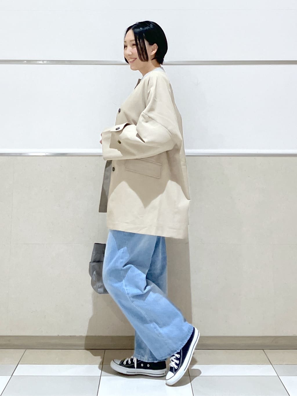 eriko さんの「Dessin｜【花粉ガード/撥水加工/洗える】クルーネックスプリングコート」を使ったコーディネート