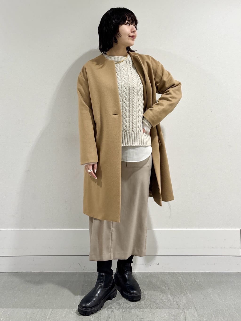 モエカさんの「UNTITLED｜【洗える】スポンディッシュ ケーブル柄ニット」を使ったコーディネート