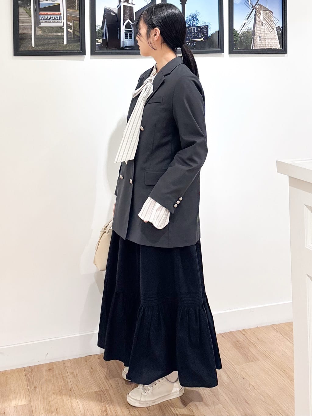 Ririkaさんの「Dessin｜【洗える】フリルボウタイストライプブラウス」を使ったコーディネート