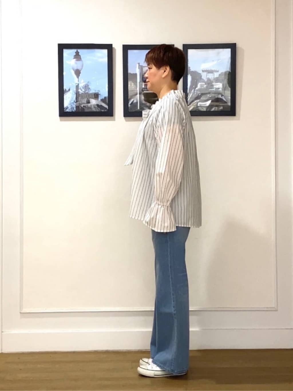 Hiroさんの「Dessin｜【洗える】フリルボウタイストライプブラウス」を使ったコーディネート