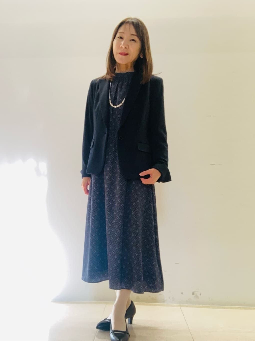 kurodaさんの「Reflect｜【きちんと見え／通勤／セレモニーにおすすめ◎】ドット&times;ダイヤ柄ワンピース」を使ったコーディネート