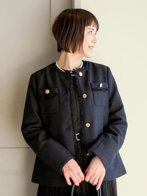 yamakoさんの「grove｜【ハレの日・通勤】きちんとからカジュアルまで着回せる、ミドル丈ツイードジャケット」を使ったコーディネート