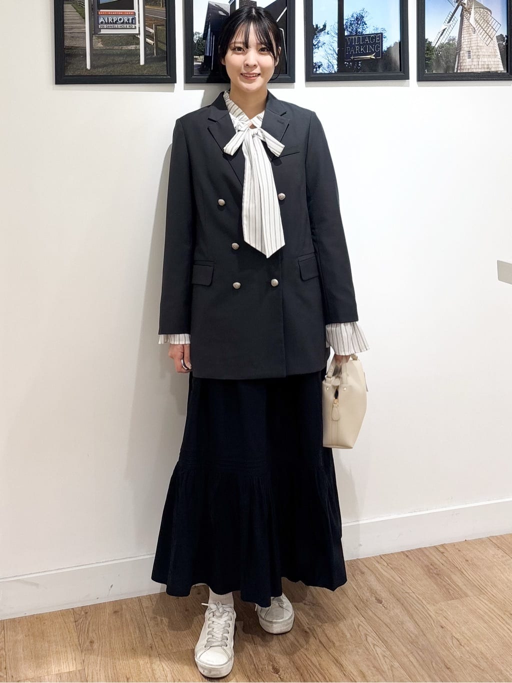 Ririkaさんの「Dessin｜【洗える】フリルボウタイストライプブラウス」を使ったコーディネート