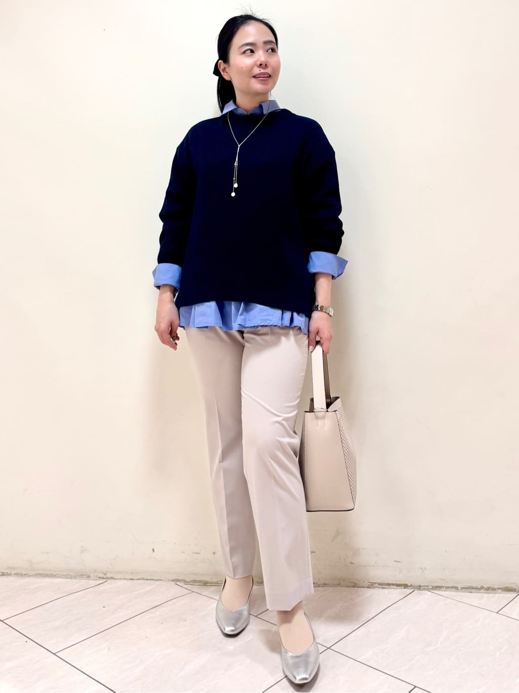 rincoさんの「Reflect｜【腰周りカバー／長め丈】モックネックニットプルオーバー」を使ったコーディネート