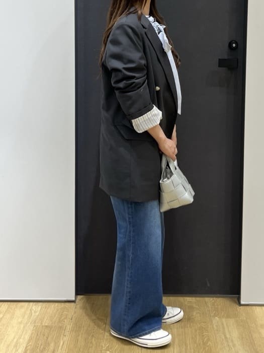 Minaさんの「Dessin｜【洗える】フリルボウタイストライプブラウス」を使ったコーディネート