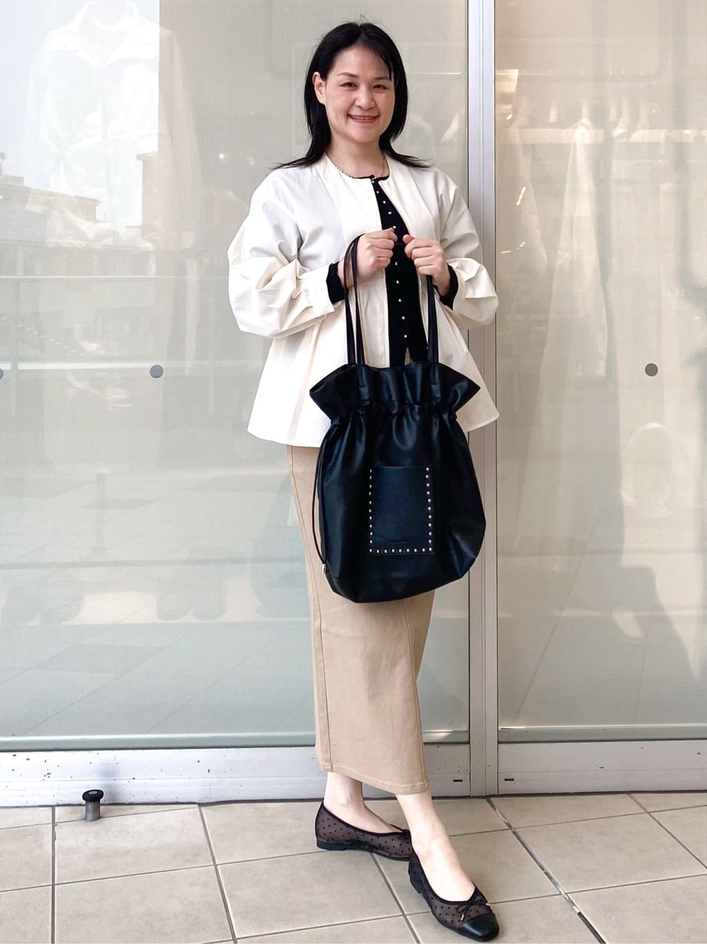 Jeanさんの「OPAQUE.CLIP｜撥水ノーカラーペプラムブルゾン【洗濯機OK／抗ピル】」を使ったコーディネート