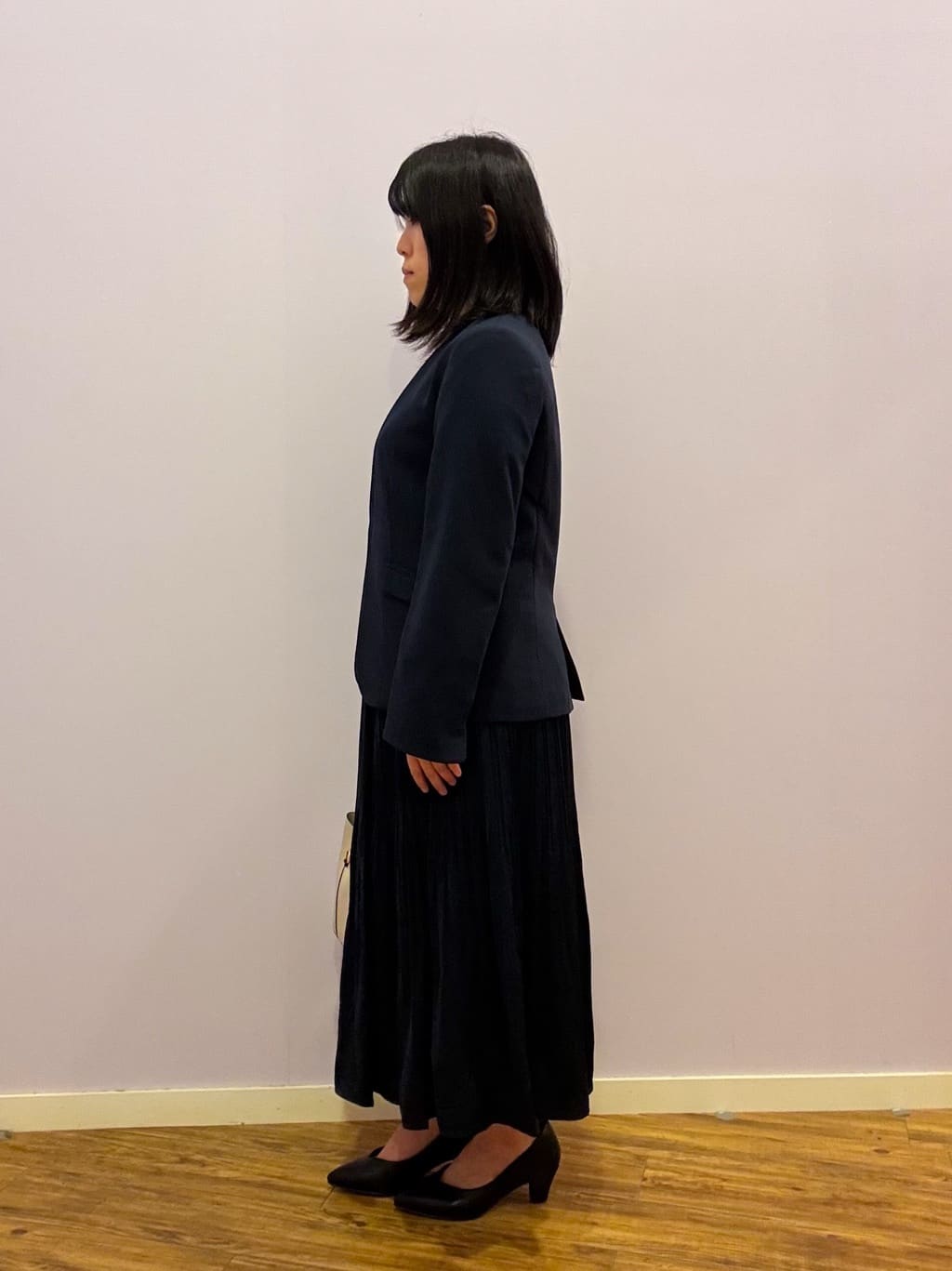 あゆさんの「SHOO･LA･RUE｜【洗濯機可/セットアップ可/S-3L】きちんと楽に。カットジョーゼットノーカラージャケット」を使ったコーディネート