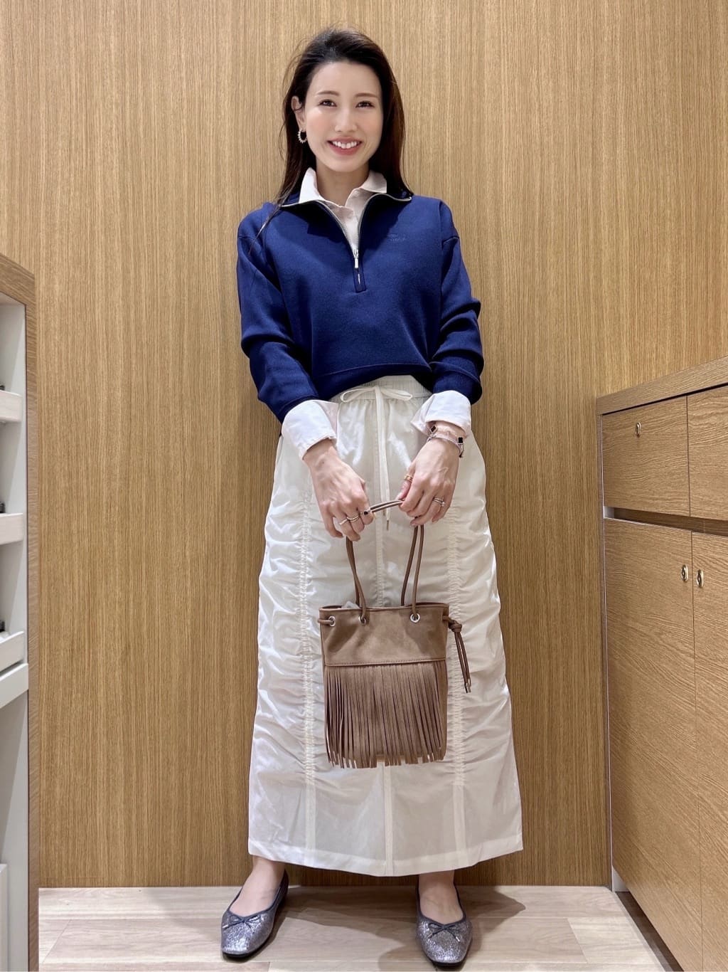 maiさんの「OPAQUE.CLIP｜ハーフZIP刺繍ロゴニット【洗濯機OK】」を使ったコーディネート