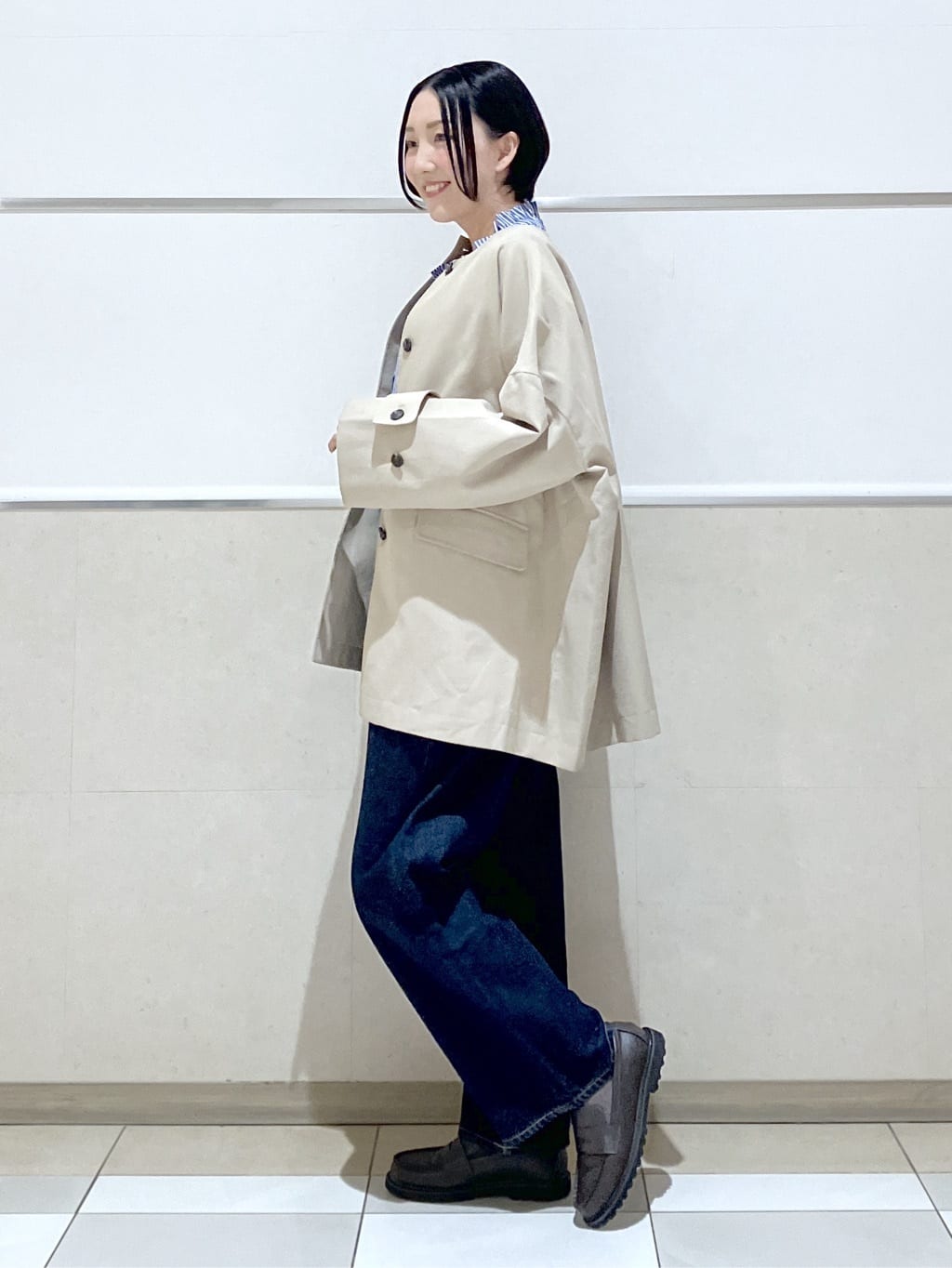 eriko さんの「Dessin｜【花粉ガード/撥水加工/洗える】クルーネックスプリングコート」を使ったコーディネート