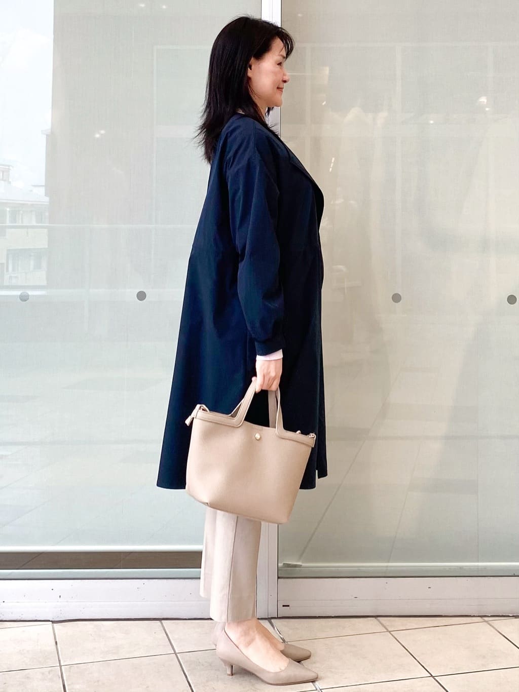 Jeanさんの「OPAQUE.CLIP｜ヴィンテージクロスノーカラーロングコート【洗濯機OK／ストレッチ／イージーアイロン】」を使ったコーディネート