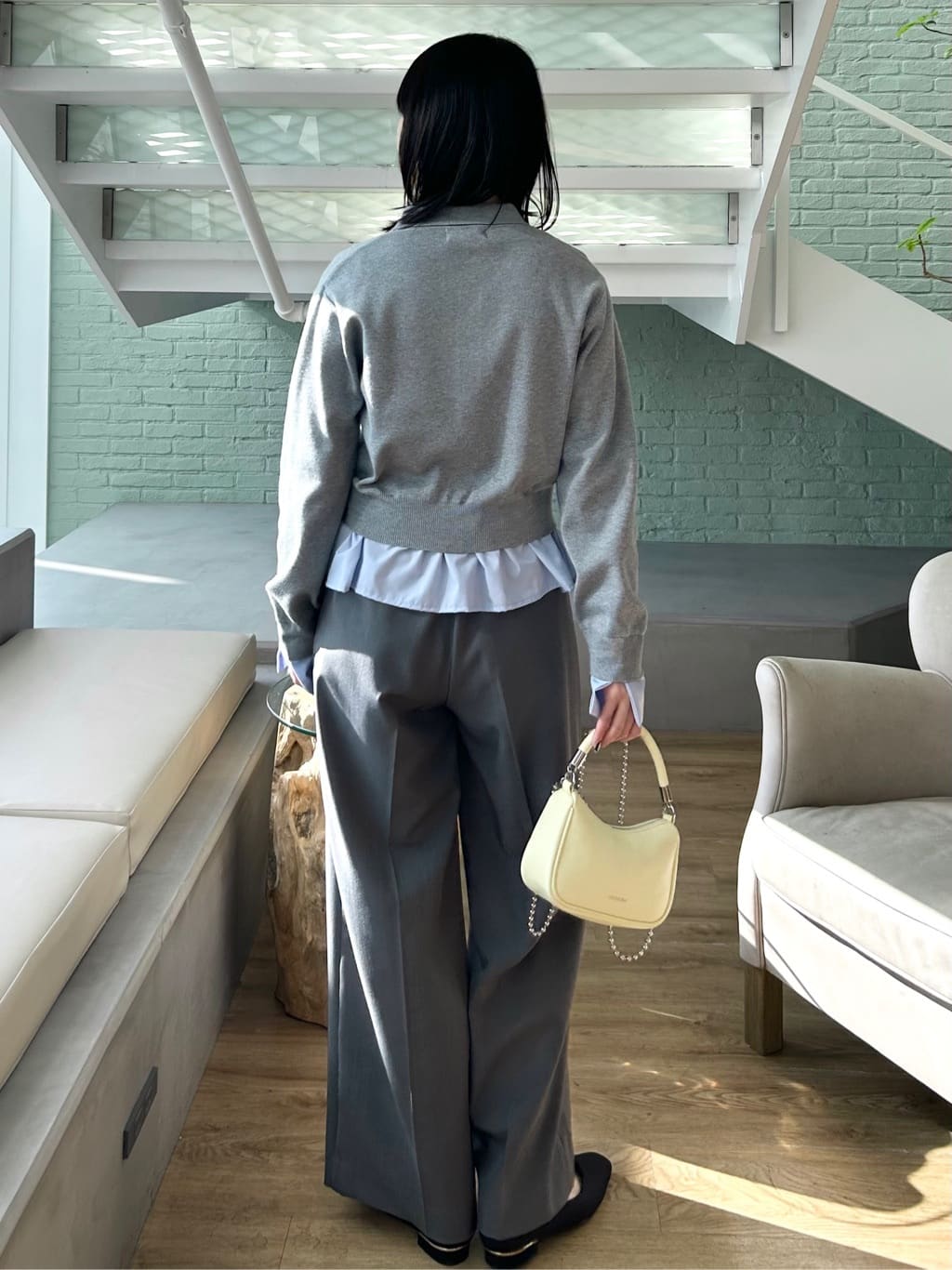 RINAさんの「OPAQUE.CLIP｜ポロ衿シャツドッキングニット【洗濯機OK】」を使ったコーディネート