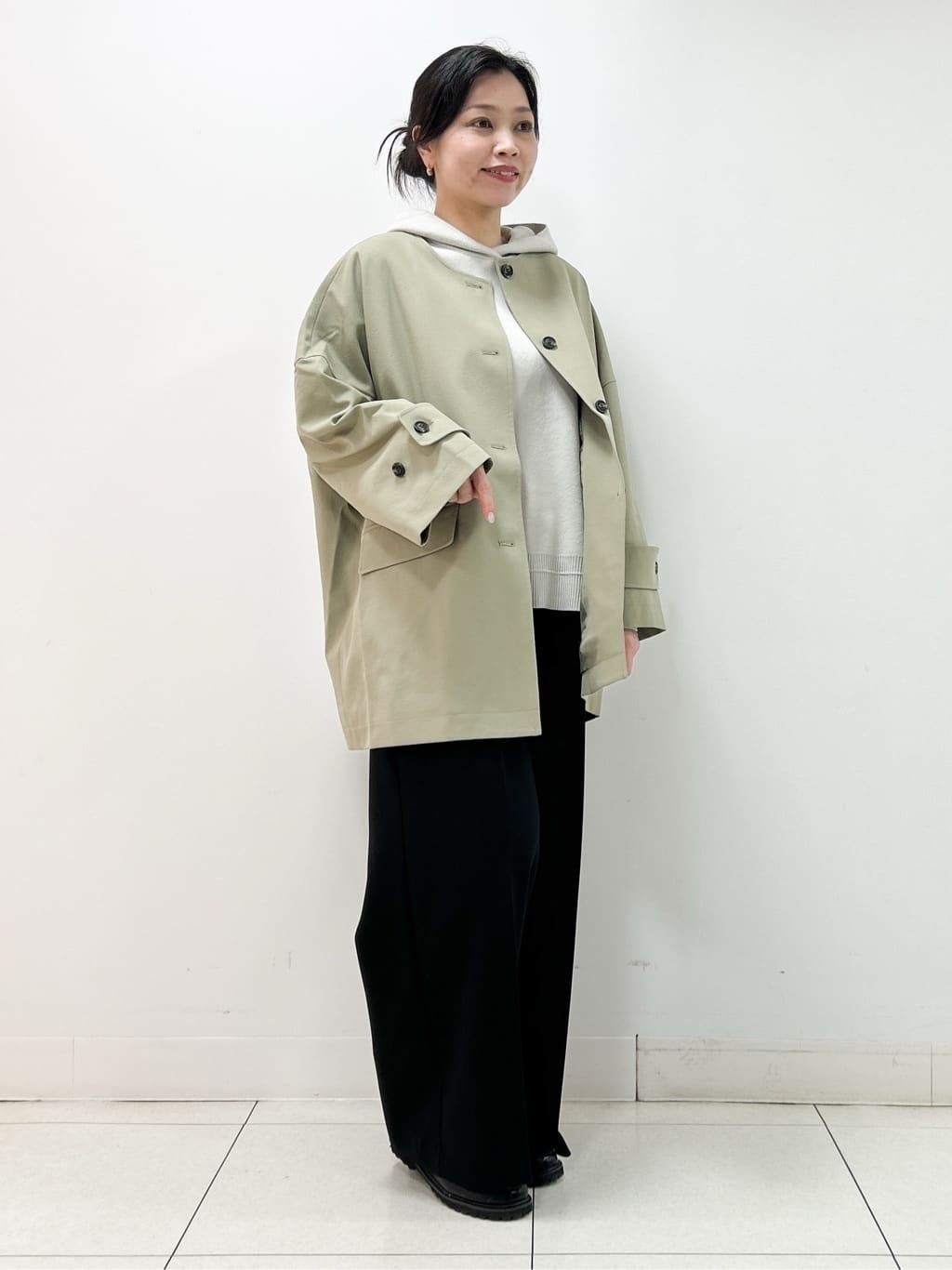 Kaiさんの「Dessin｜【花粉ガード/撥水加工/洗える】クルーネックスプリングコート」を使ったコーディネート