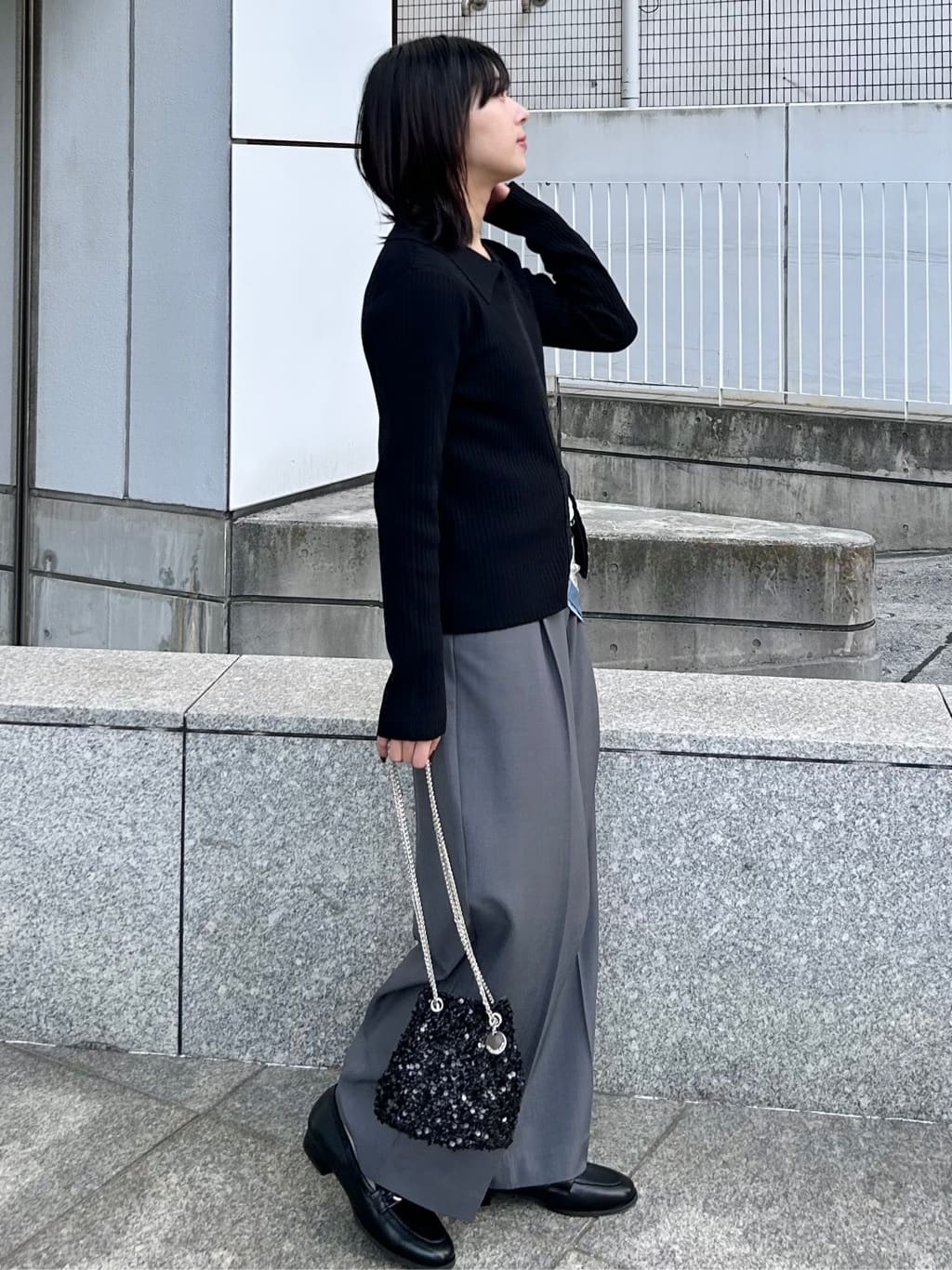 RINAさんの「OPAQUE.CLIP｜ポロ衿ホック使いリブニットカーディガン【洗濯機OK】」を使ったコーディネート