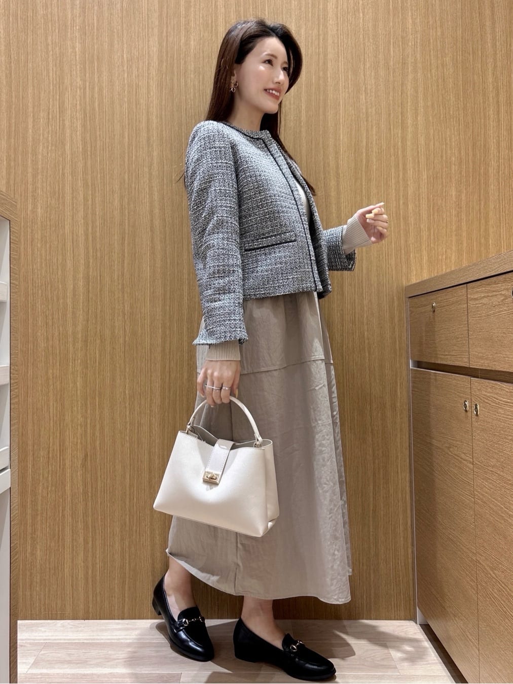 maiさんの「OPAQUE.CLIP｜《通勤対応》 コットンツイードジャケット」を使ったコーディネート