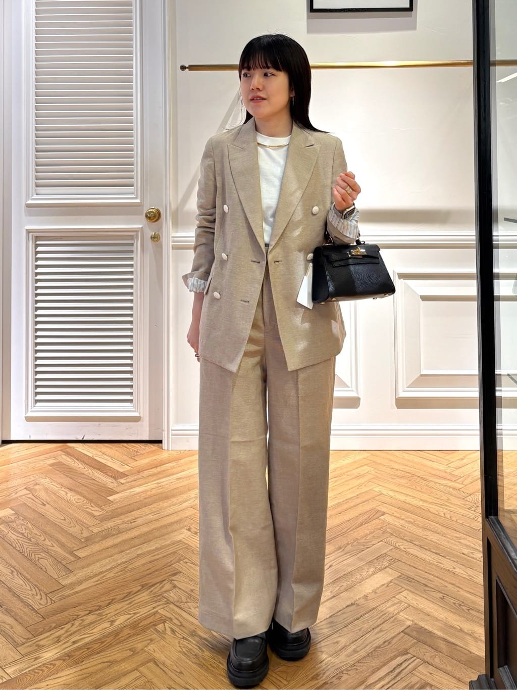 cocoさんの「DRESSTERIOR｜◆【セットアップ可/ウォッシャブル】リネンブレンドワイドパンツ」を使ったコーディネート