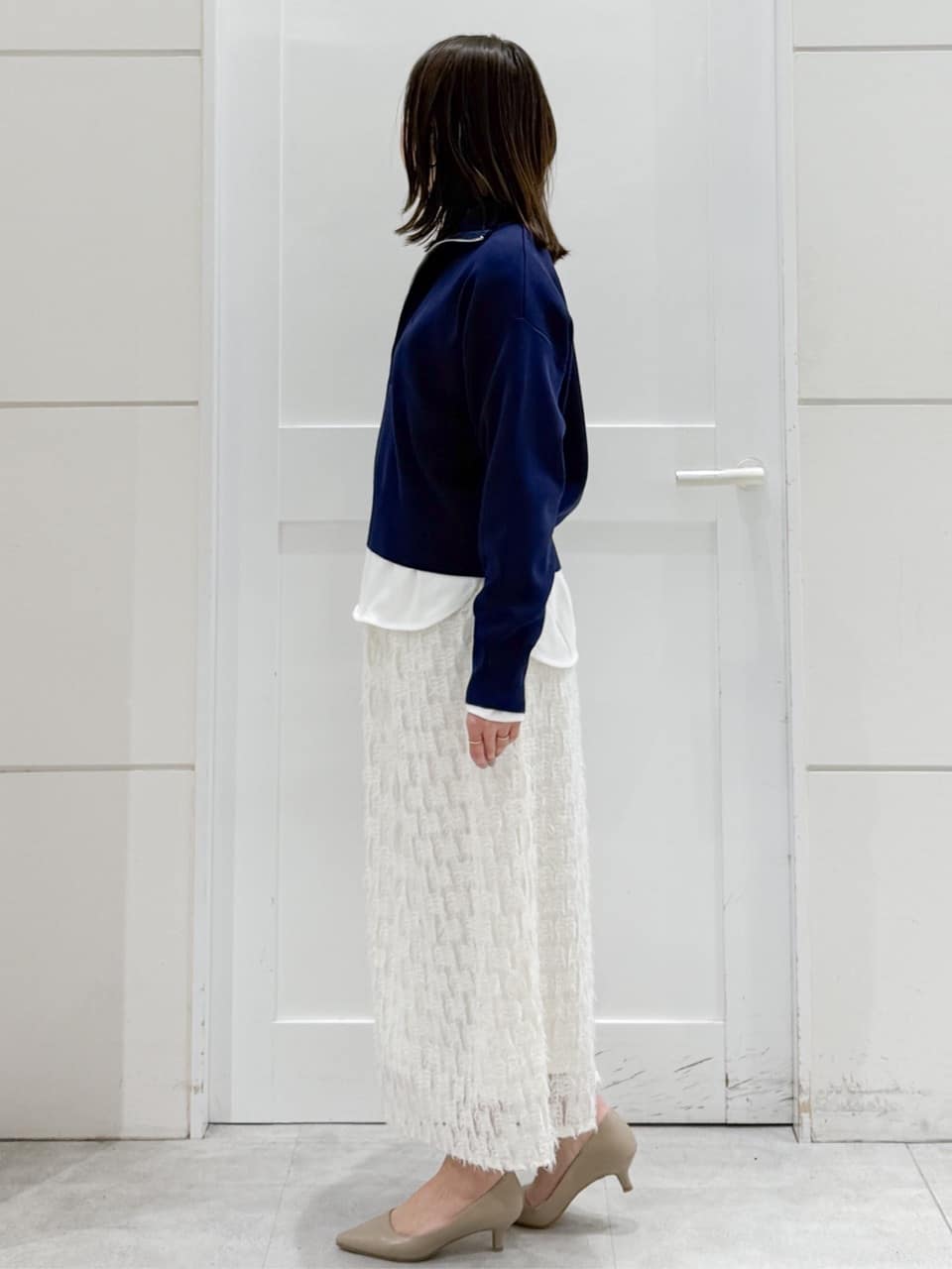 yuka.aさんの「OPAQUE.CLIP｜ハーフZIP刺繍ロゴニット【洗濯機OK】」を使ったコーディネート