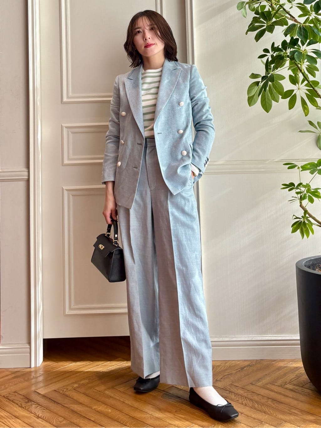 nakaoさんの「DRESSTERIOR｜【セットアップ可】リネンブレンドダブルブレストジャケット」を使ったコーディネート