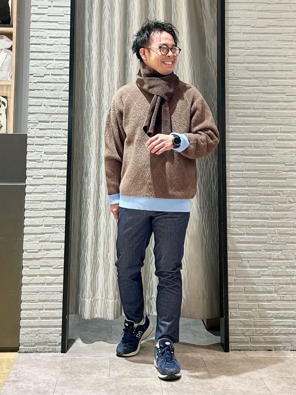 KENJI Iさんの「THE SHOP TK｜【ふんわり心地いい肌触り】　ダイヤ柄シャギーニット」を使ったコーディネート