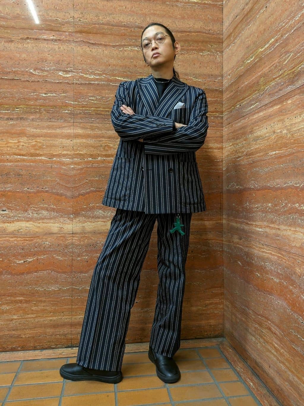 かしげるさんの「TAKEO KIKUCHI｜【BOWLER HAT LABEL】サッカーストライプ ダブルジャケット」を使ったコーディネート