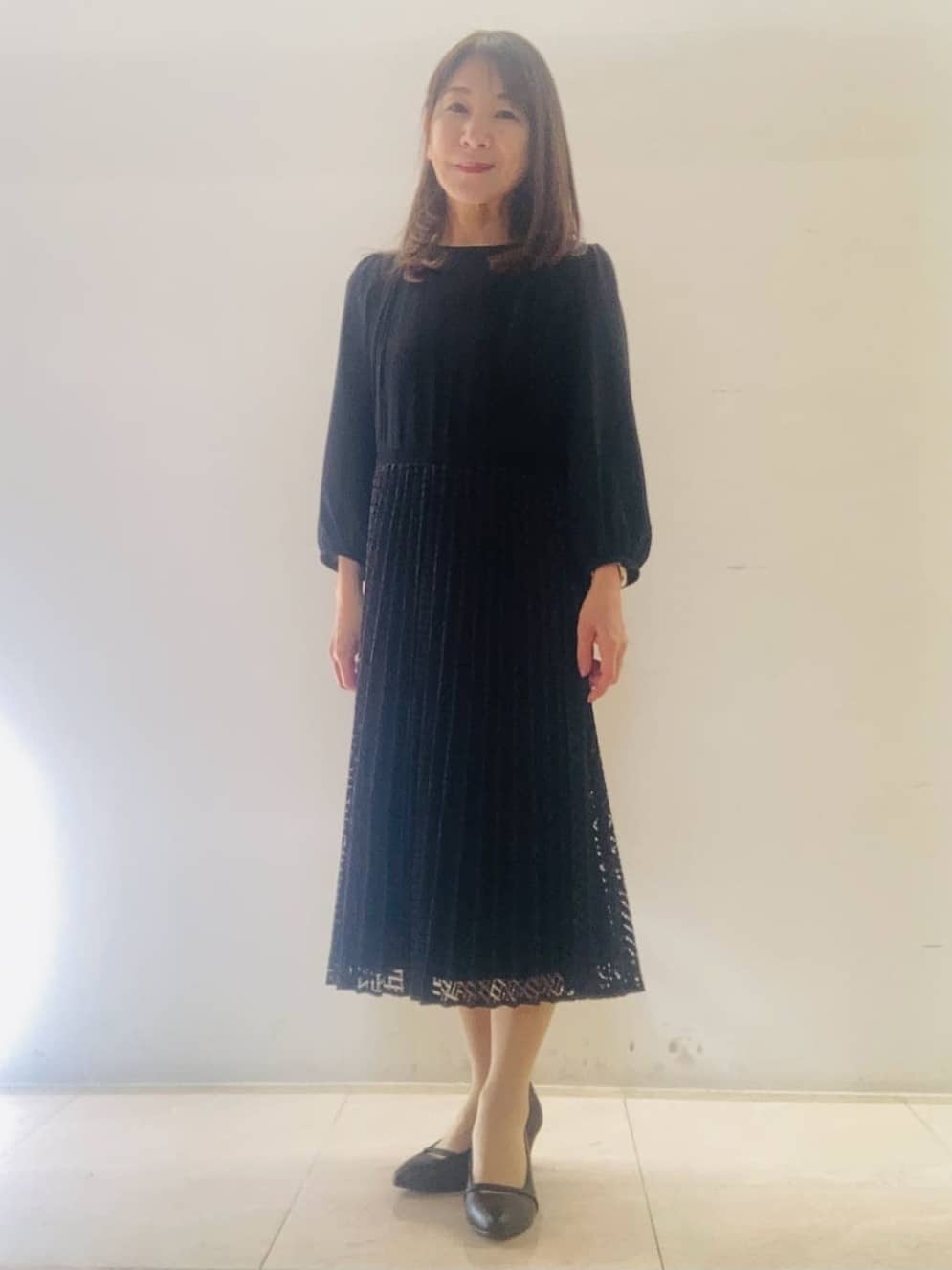 kurodaさんの「Reflect｜【SS-4Lサイズ】シフォン&times;幾何柄レースプリーツワンピース」を使ったコーディネート