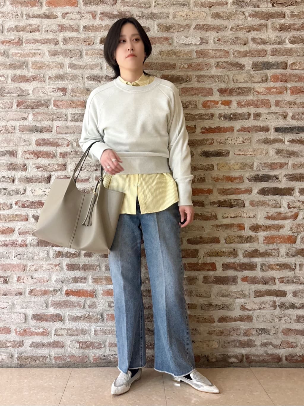 しばさんの「THE SHOP TK｜【着丈が選べる】スウェットライクラメジャカードニット」を使ったコーディネート