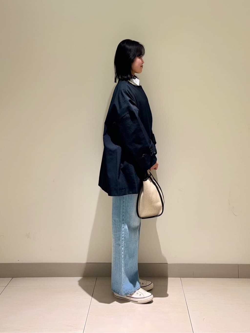 mayuさんの「Dessin｜【花粉ガード/撥水加工/洗える】クルーネックスプリングコート」を使ったコーディネート