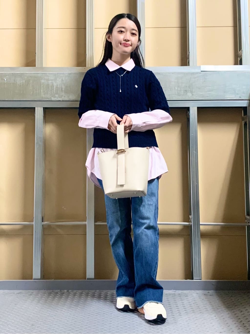 sahoさんの「THE SHOP TK｜【POLO BCS 別注】5分袖ケーブルニット」を使ったコーディネート