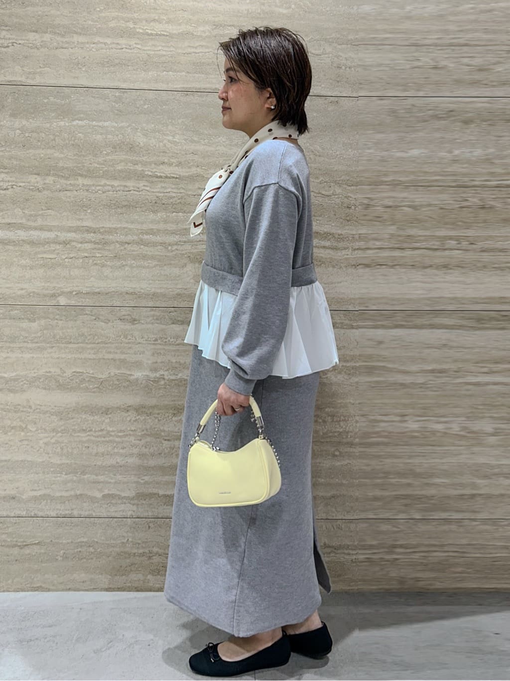 NAMIさんの「OPAQUE.CLIP｜ペプラムドッキングニットワンピース【洗濯機OK】」を使ったコーディネート