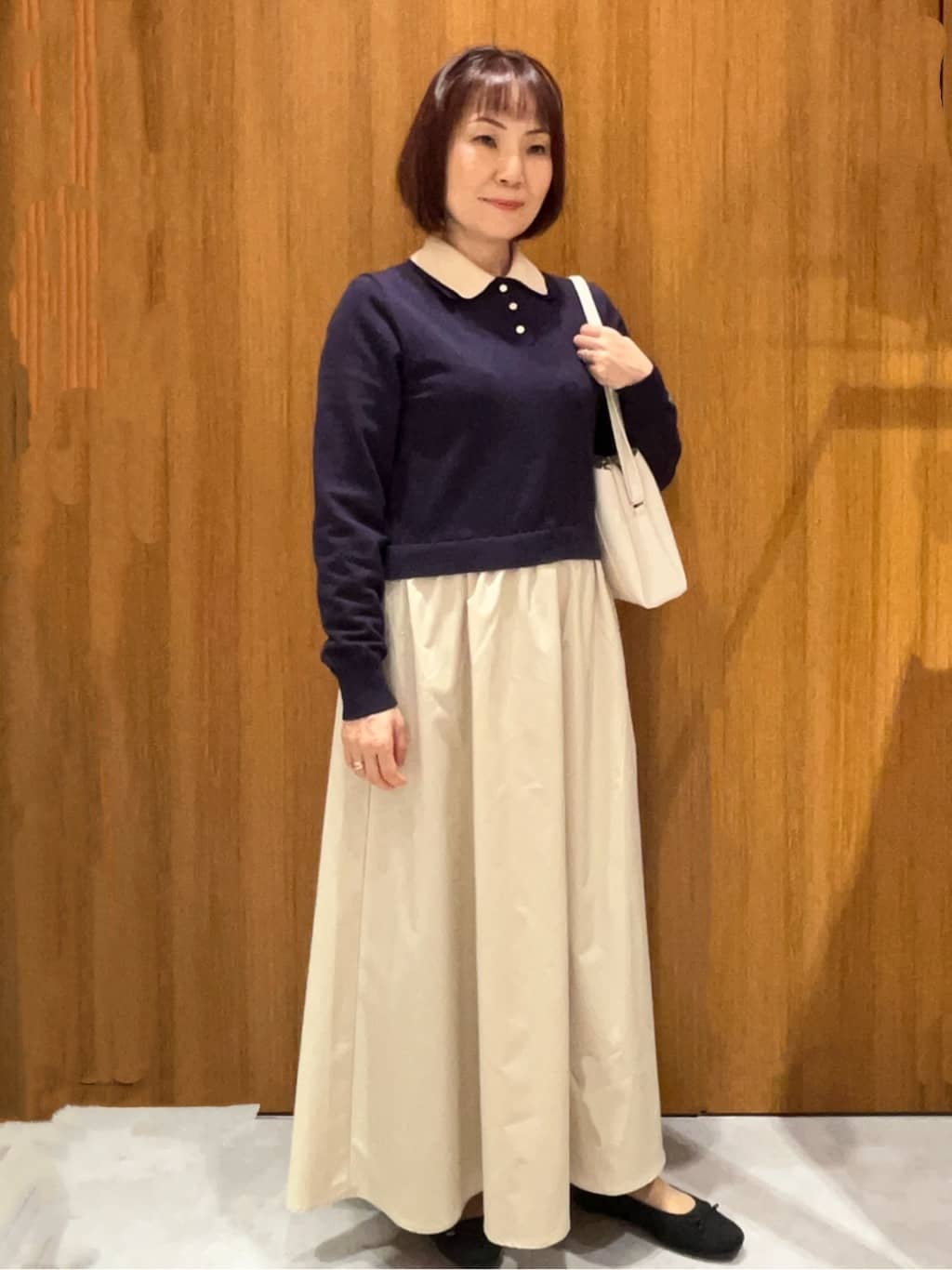 saeさんの「index｜ダブルポロ衿ニットドッキングワンピース【洗濯機OK】」を使ったコーディネート
